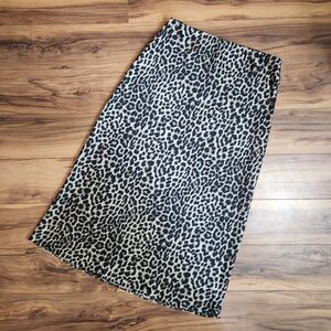 Francesca's Alya Leopard Print Satin Long Skirt Size L NWT